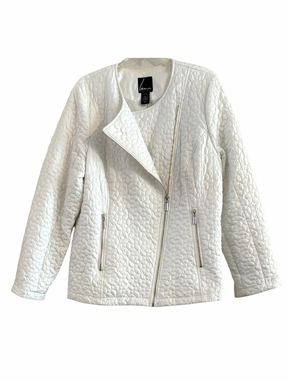 Lane Bryant White Quilted Moto Jacket Asymmetrical Zip Puffer Outerwear 14/16